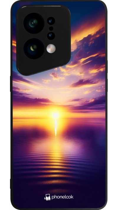 Coque OPPO Find X5 - Silicone rigide noir Coucher soleil jaune violet