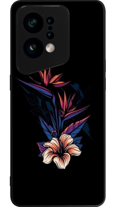 Coque OPPO Find X5 - Silicone rigide noir Dark Flowers