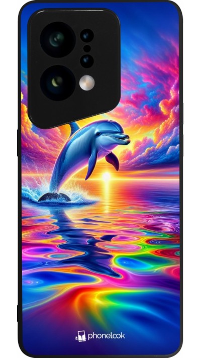 Coque OPPO Find X5 - Silicone rigide noir Dauphin arc-en-ciel heureux