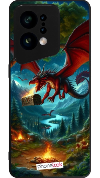 Coque OPPO Find X5 - Silicone rigide noir Dragon Volant Forêt Trésor