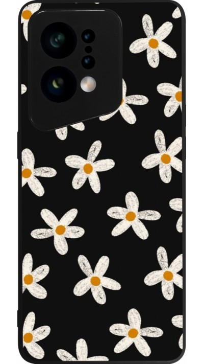 Coque OPPO Find X5 - Silicone rigide noir Easter 2024 white on black flower