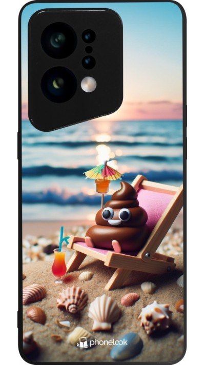 Coque OPPO Find X5 - Silicone rigide noir Emoji caca sur chaise longue