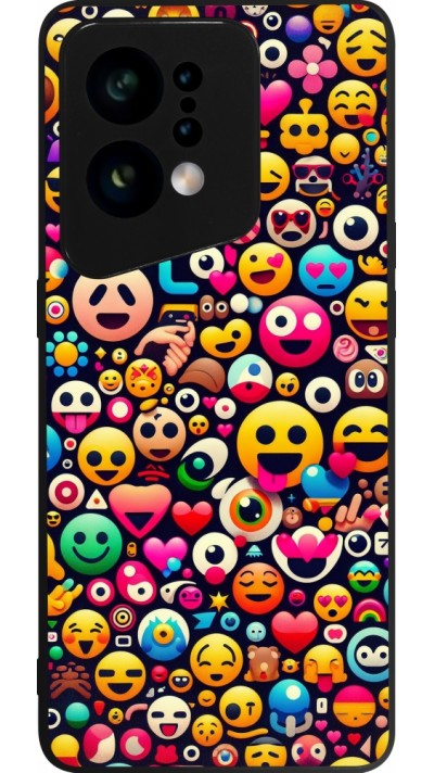 Coque OPPO Find X5 - Silicone rigide noir Emoji Mix Color