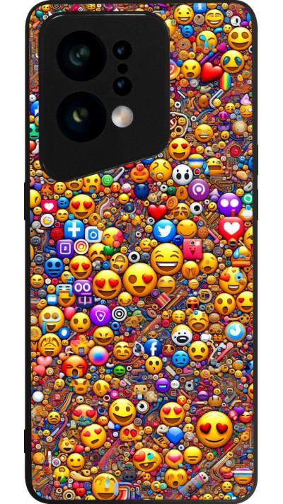 Coque OPPO Find X5 - Silicone rigide noir Emoji mixed