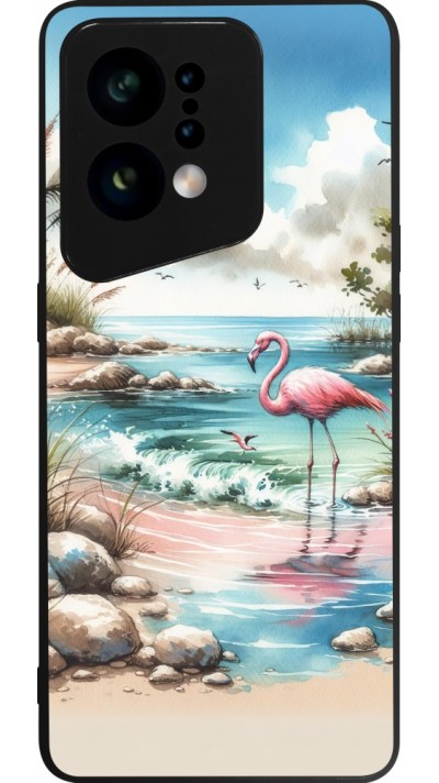 Coque OPPO Find X5 - Silicone rigide noir Flamant rose aquarelle