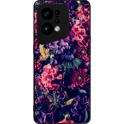 Coque OPPO Find X5 - Silicone rigide noir Flowers Dark