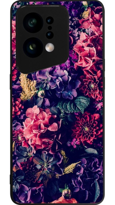 Coque OPPO Find X5 - Silicone rigide noir Flowers Dark