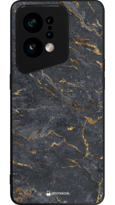 Coque OPPO Find X5 - Silicone rigide noir Grey Gold Marble