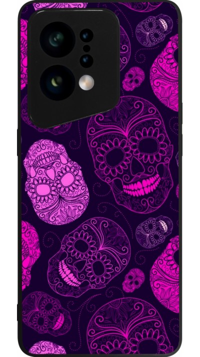 Coque OPPO Find X5 - Silicone rigide noir Halloween 2023 pink skulls