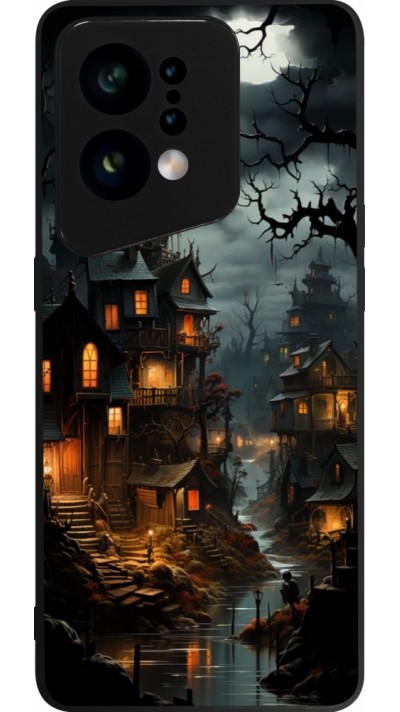 Coque OPPO Find X5 - Silicone rigide noir Halloween 2024 scary town