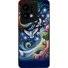 Coque OPPO Find X5 - Silicone rigide noir hibou volant floral