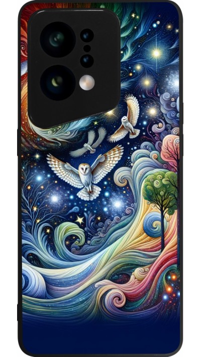 Coque OPPO Find X5 - Silicone rigide noir hibou volant floral