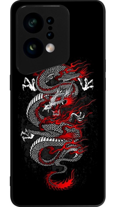 Coque OPPO Find X5 - Silicone rigide noir Japanese style Dragon Tattoo Red Black