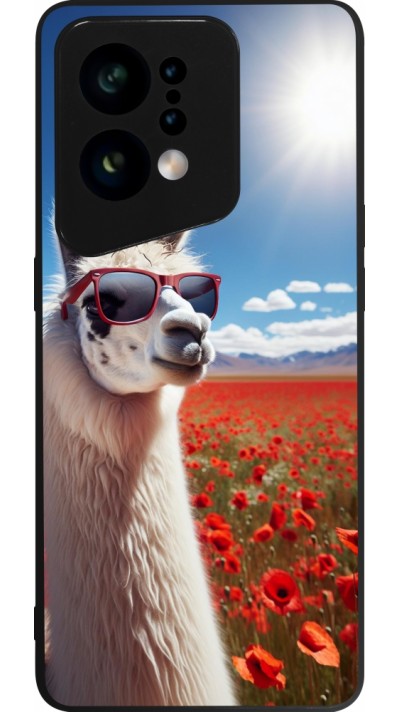 Coque OPPO Find X5 - Silicone rigide noir Lama Chic en Coquelicot