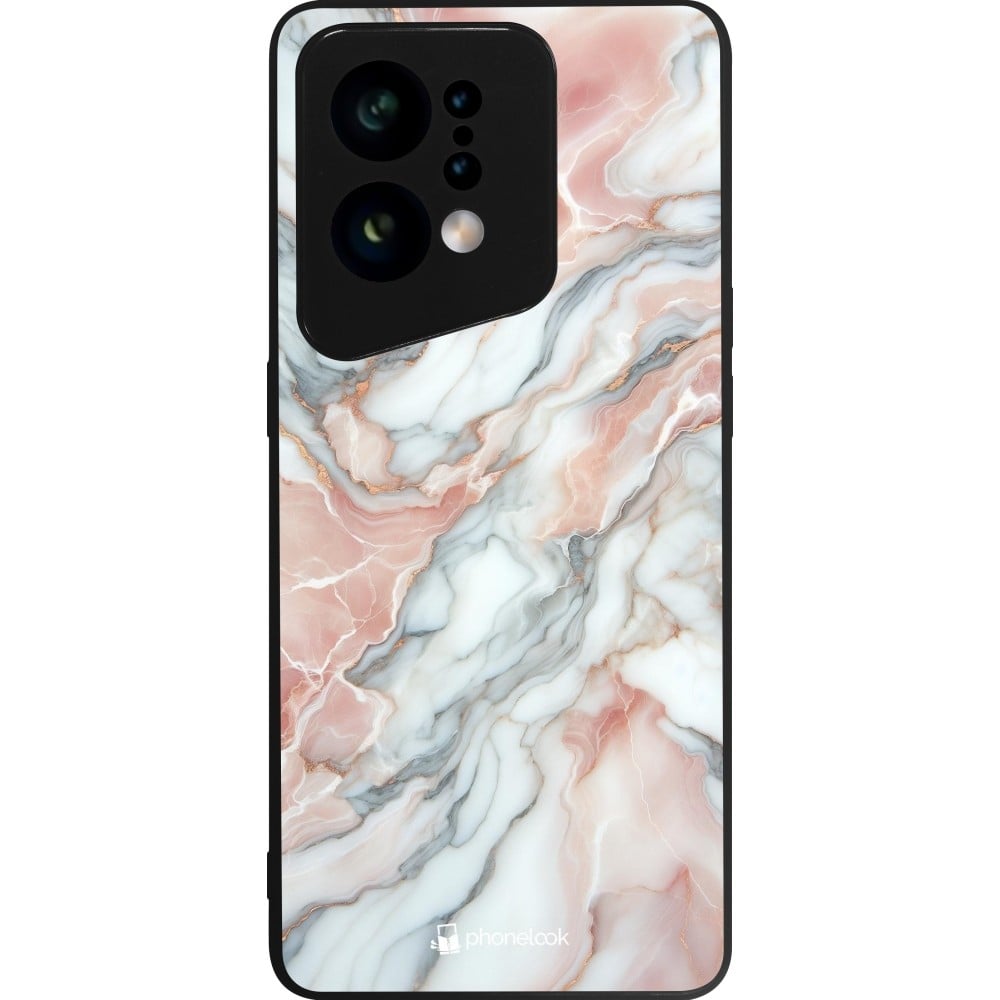 Coque OPPO Find X5 - Silicone rigide noir Marbre Rose Lumineux