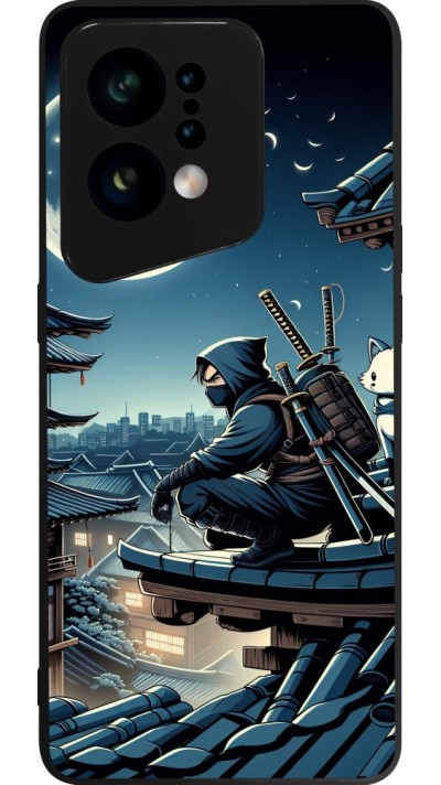 Coque OPPO Find X5 - Silicone rigide noir Ninja sous la lune