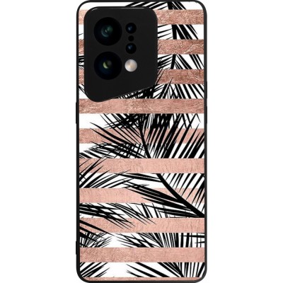 Coque OPPO Find X5 - Silicone rigide noir Palm trees gold stripes