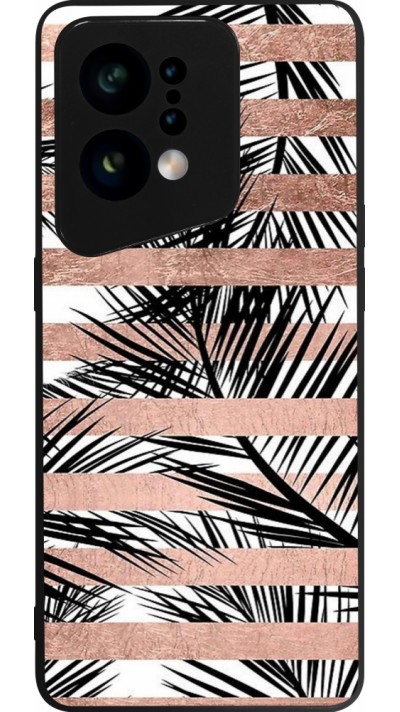 Coque OPPO Find X5 - Silicone rigide noir Palm trees gold stripes