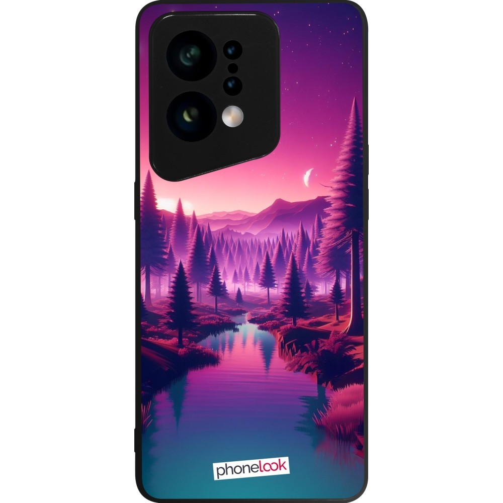 Coque OPPO Find X5 - Silicone rigide noir Paysage Violet-Rose