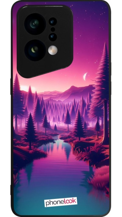 Coque OPPO Find X5 - Silicone rigide noir Paysage Violet-Rose