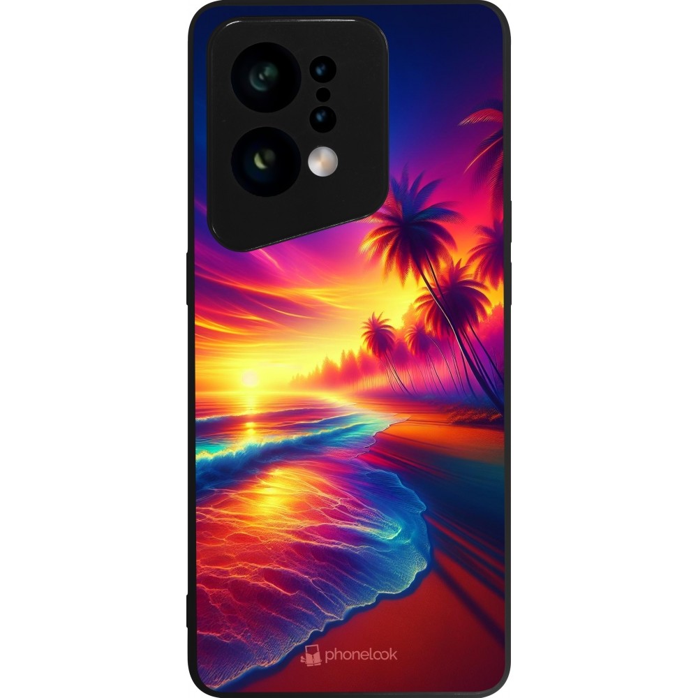 Coque OPPO Find X5 - Silicone rigide noir Plage coucher soleil flashy