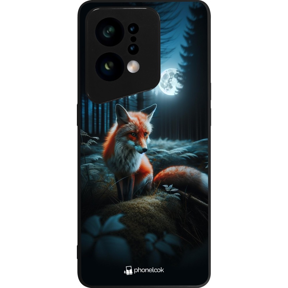 Coque OPPO Find X5 - Silicone rigide noir Renard lune forêt