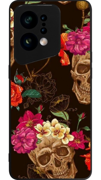 Coque OPPO Find X5 - Silicone rigide noir Skulls and flowers