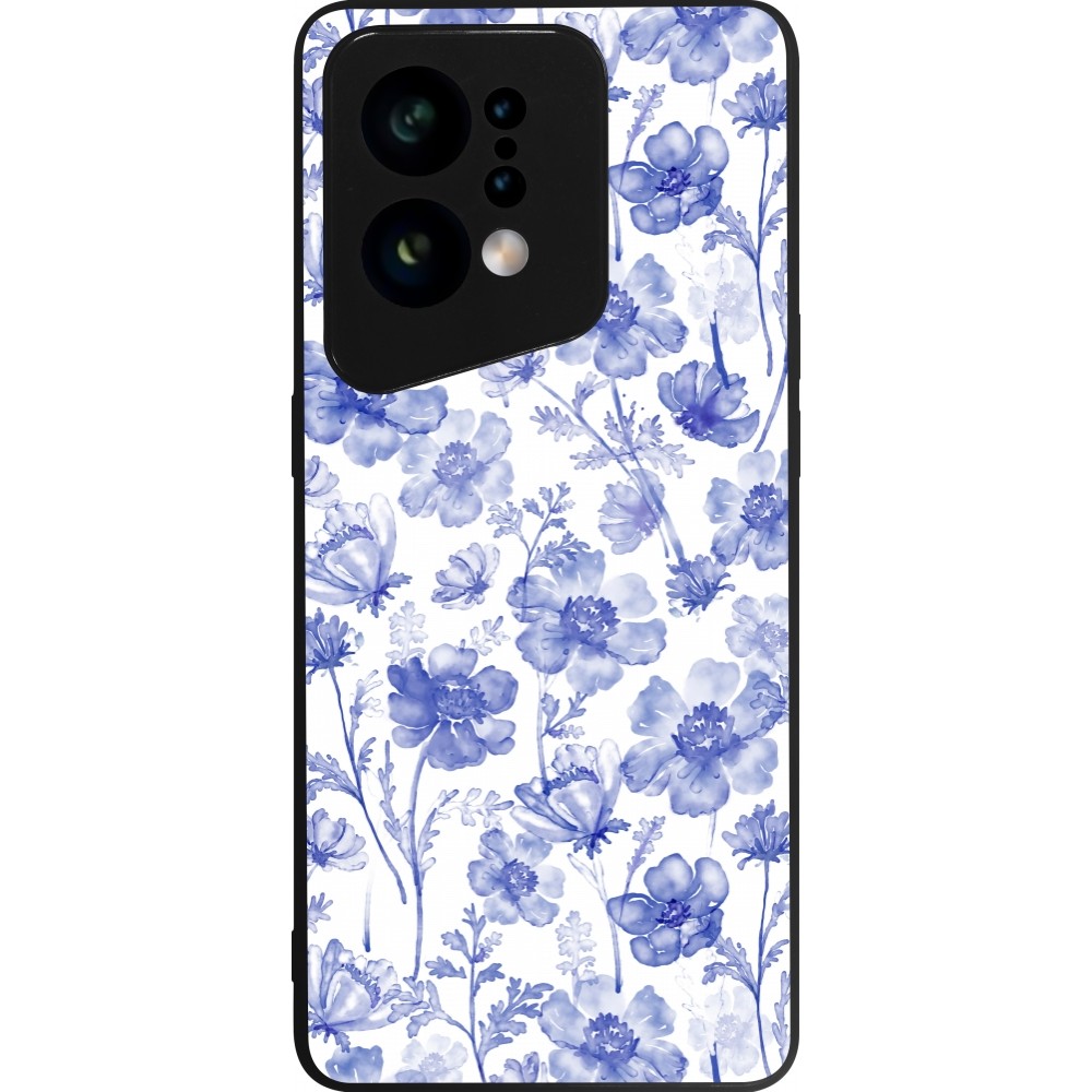 Coque OPPO Find X5 - Silicone rigide noir Spring 23 watercolor blue flowers