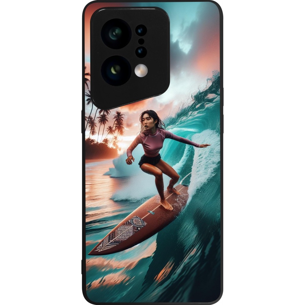 Coque OPPO Find X5 - Silicone rigide noir Surfeuse Balinaise