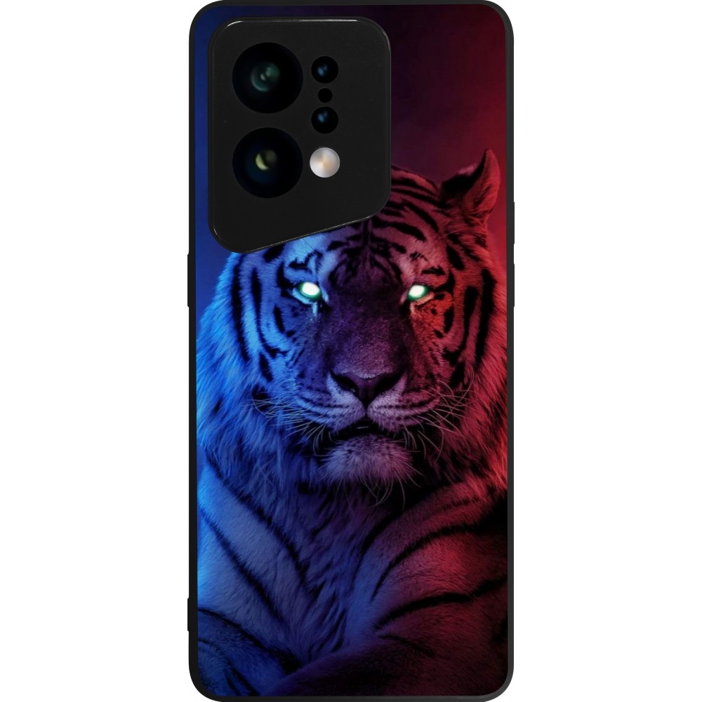 Coque OPPO Find X5 - Silicone rigide noir Tiger Blue Red