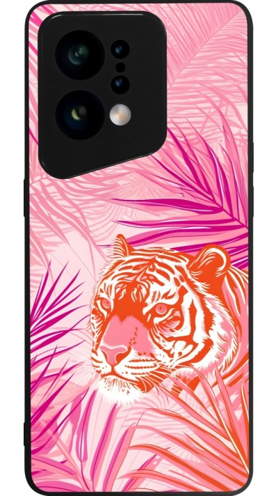 OPPO Find X5 Case Hülle - Silikon schwarz Tiger Palmen rosa