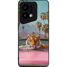 Coque OPPO Find X5 - Silicone rigide noir Tigre voiture rose