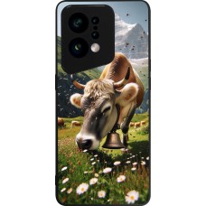 Coque OPPO Find X5 - Silicone rigide noir Vache montagne Valais