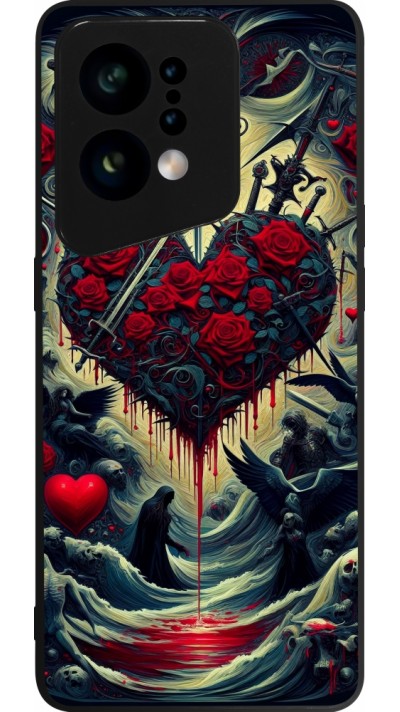 Coque OPPO Find X5 - Silicone rigide noir Dark Love Coeur Sang