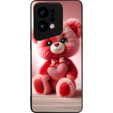 Coque OPPO Find X5 - Silicone rigide noir Valentine 2024 Ourson rose