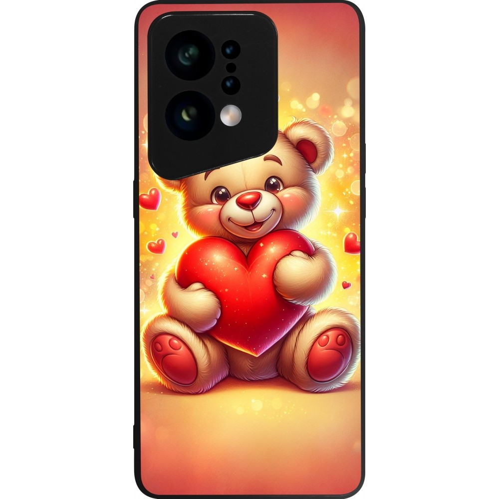 Coque OPPO Find X5 - Silicone rigide noir Valentine 2024 Teddy love