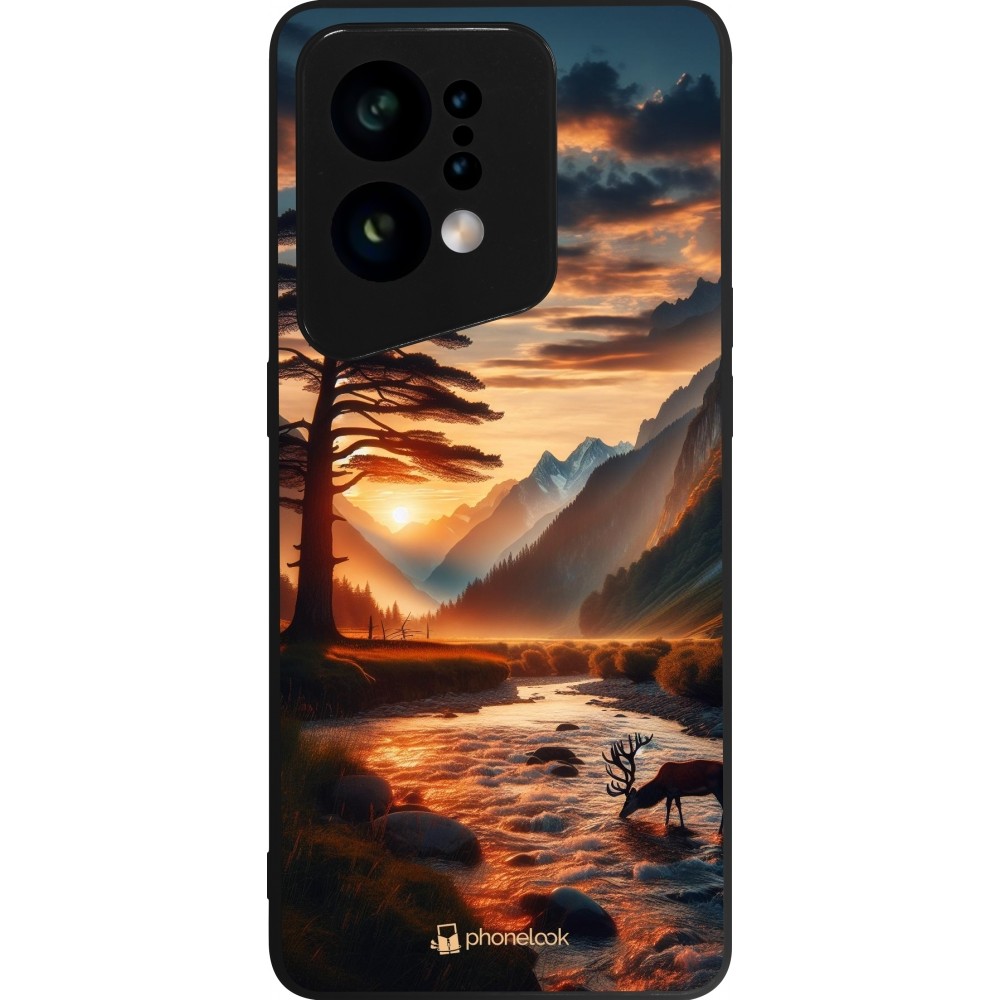 Coque OPPO Find X5 - Silicone rigide noir Valley Sunset Deer Tree