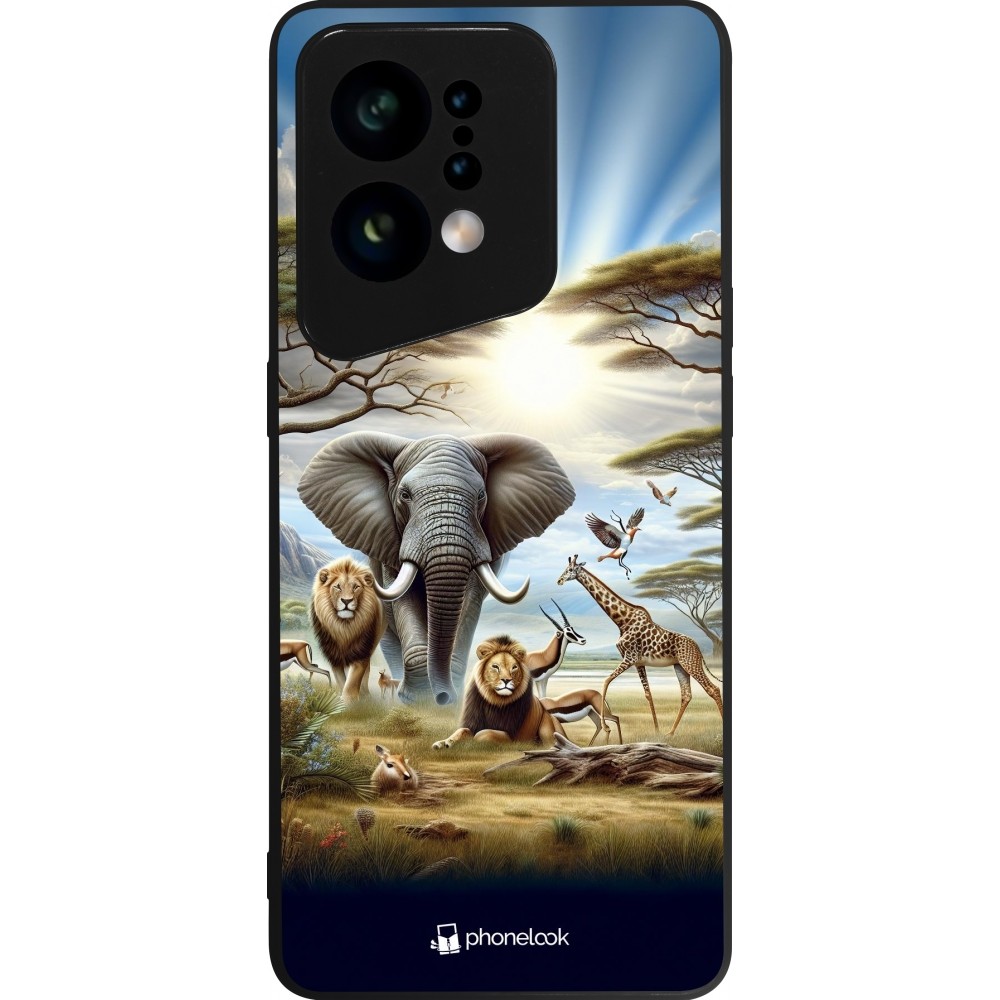 Coque OPPO Find X5 - Silicone rigide noir Vie sauvage africaine