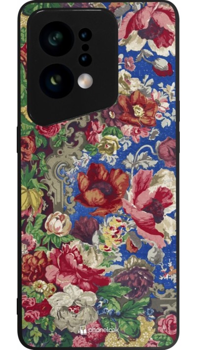 OPPO Find X5 Case Hülle - Silikon schwarz Vintage Art Flowers