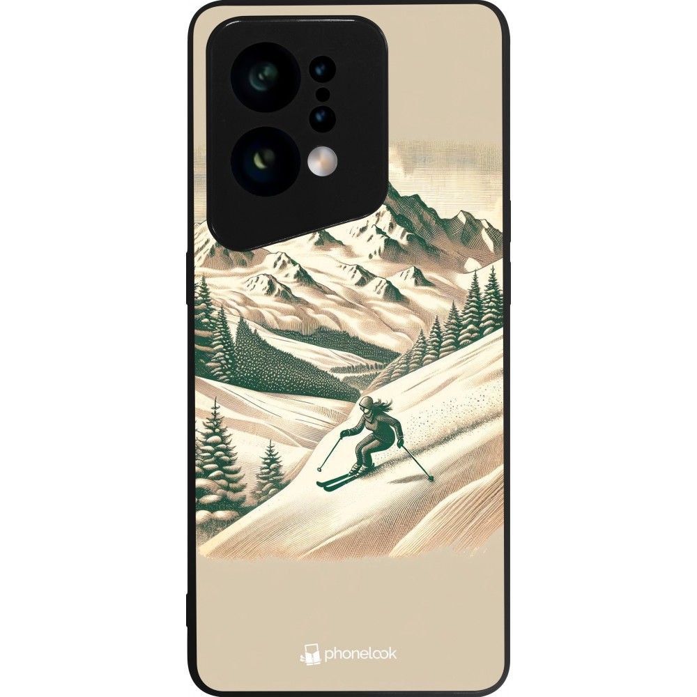 Coque OPPO Find X5 - Silicone rigide noir Vintage Ski Mountain