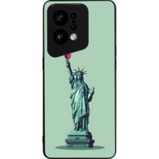 Coque OPPO Find X5 - Silicone rigide noir Wine Statue de la liberté avec un verre de vin