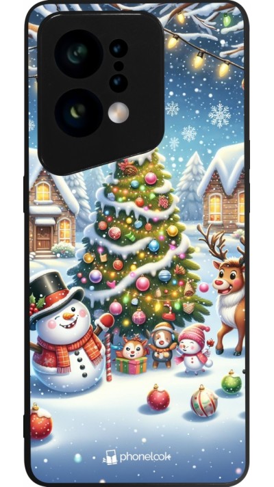 OPPO Find X5 Case Hülle - Silikon schwarz Weihnachten 2023 Schneemann und Tannenbaum