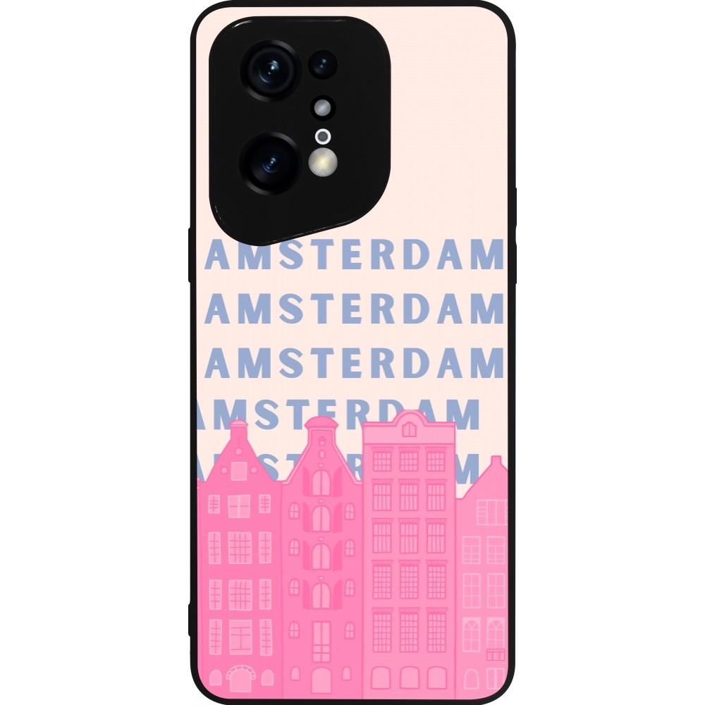 Coque OPPO Find X5 Pro - Silicone rigide noir Amsterdam Pink Print