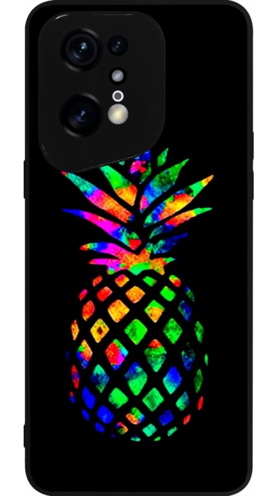 Coque OPPO Find X5 Pro - Silicone rigide noir Ananas Multi-colors