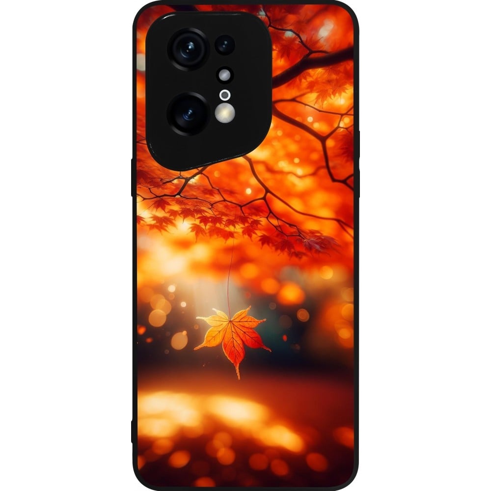 Coque OPPO Find X5 Pro - Silicone rigide noir Automne Magique Orange