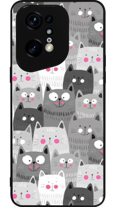 Coque OPPO Find X5 Pro - Silicone rigide noir Chats gris troupeau