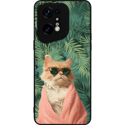 Coque OPPO Find X5 Pro - Silicone rigide noir Cat Summer Palms