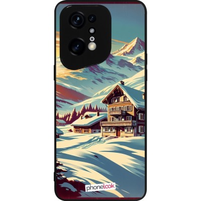 Coque OPPO Find X5 Pro - Silicone rigide noir Chalet montagne enneigée