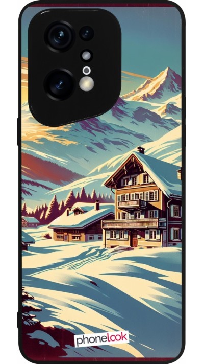 Coque OPPO Find X5 Pro - Silicone rigide noir Chalet montagne enneigée