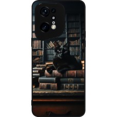 Coque OPPO Find X5 Pro - Silicone rigide noir Chat livres sombres